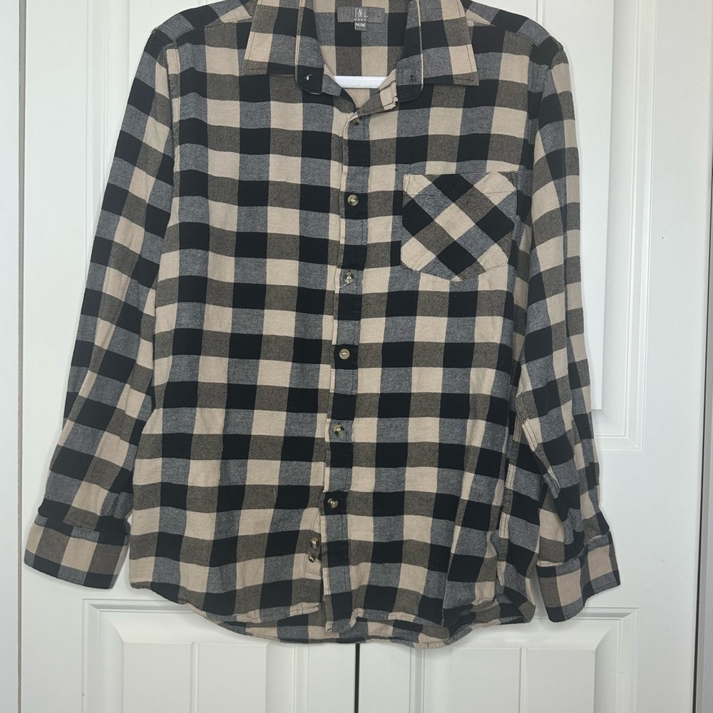 TNL Black and Dark Cream flannel Button up cuffed Shirt